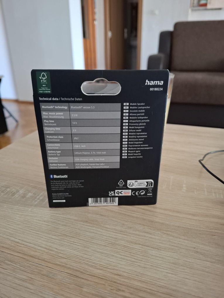 Hama Boxa Bluetooth Pocket 3.0, IP67, 3.5 W, negru