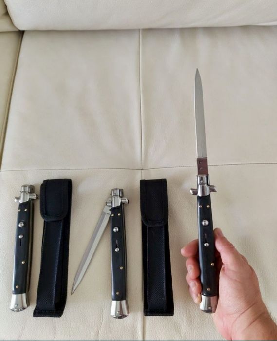 Cuțit vânătoare , Stileto italian 34cm, negru - briceag cu buton autom
