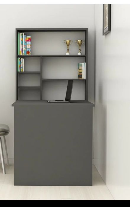 Birou cu raft de perete gri antracit