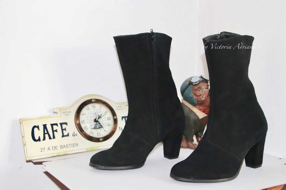 Botine Noi din piele intoarsa neagra Masura 40