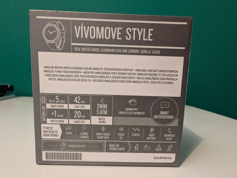 Ceas smartwatch hibrid Garmin Vivomove Style, curea nailon