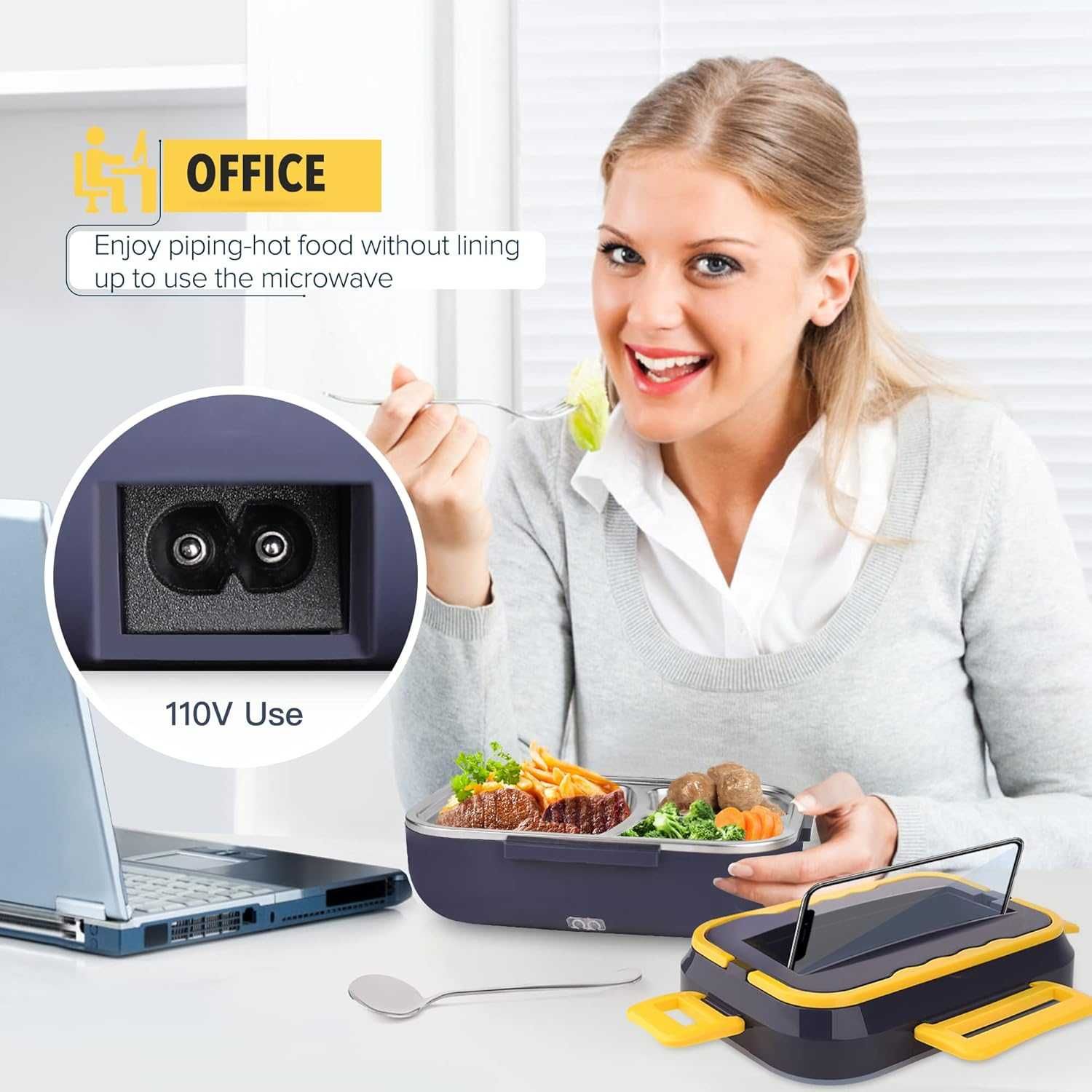 Cutie de pranz electrica 900ml cablu 220V si 12V tacamuri inox incluse