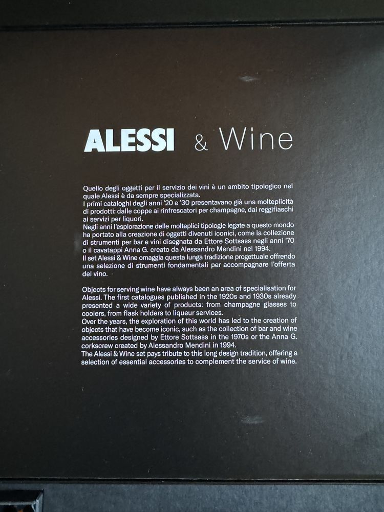 set Alessi&wine -tirbuson, capac sticla vin