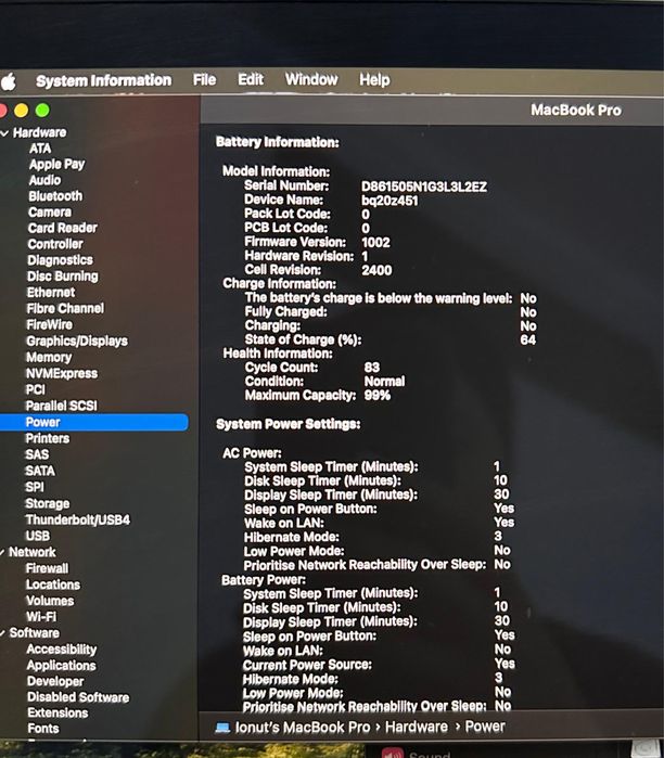 Macbook Pro 13 inch M1 16GB RAM 256SSD 83 cicluri
