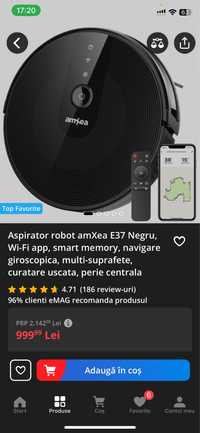 Aspirator robot amXea E37 Negru,Wi-Fi,giroscopic,multi-suprafe