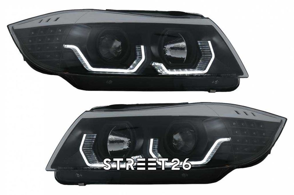 Faruri 3D LED Angel Eyes BMW Seria 3 E90 E91 (2005-2011) Negru