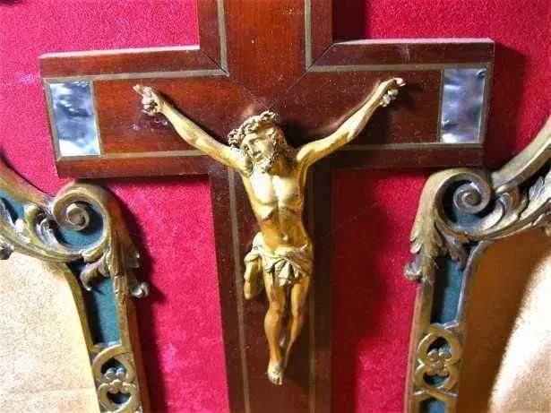 Crucifix in rama bronz dore, Sec 19-20, Baroc Victorian, unicat