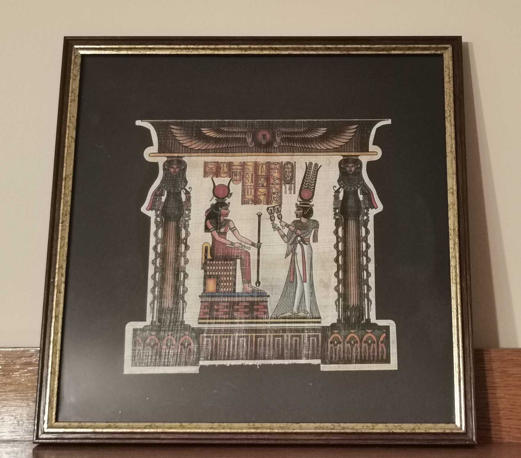 Picturi egiptene pe papyrus, realizate manual, semnate