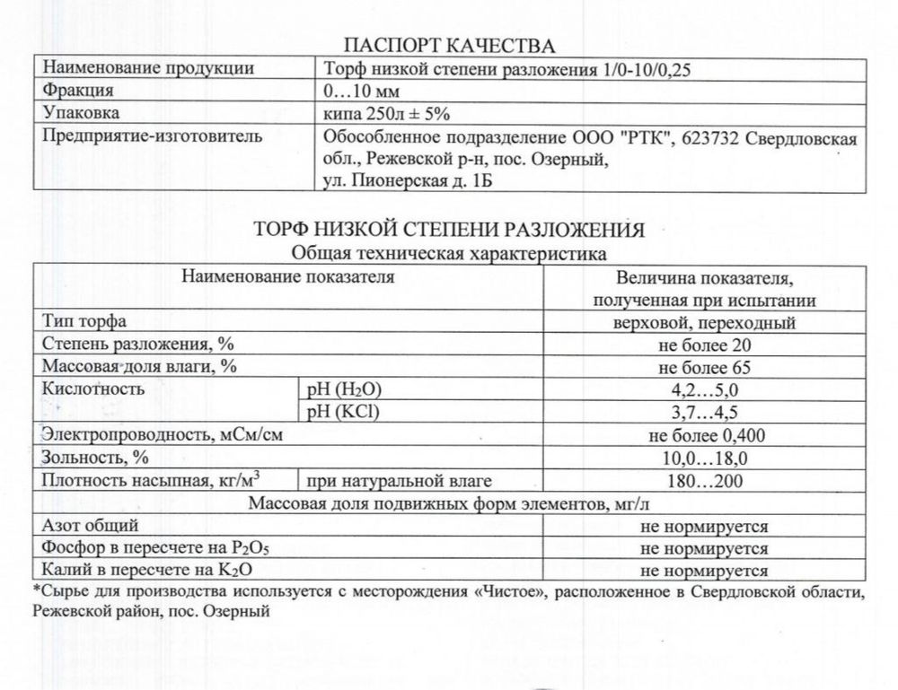 Торф низкой степени разложения