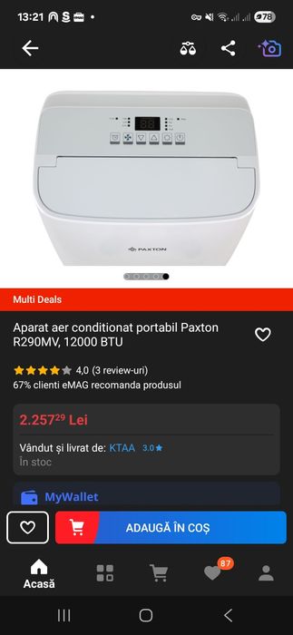 Aer conditionat portabil Paxton 12000 btu