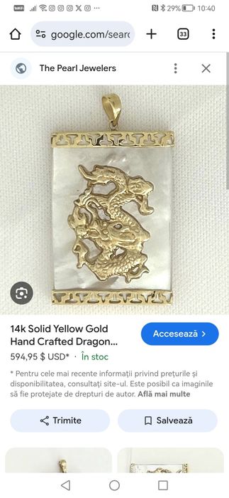 Pandantiv aur 14k 3.6g sidef Dragon Feng shui