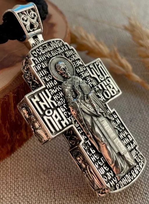 Крест Серебро ДвухСтороний Гурт с Ликами 5-ти Святых.Свят.Николай и Др