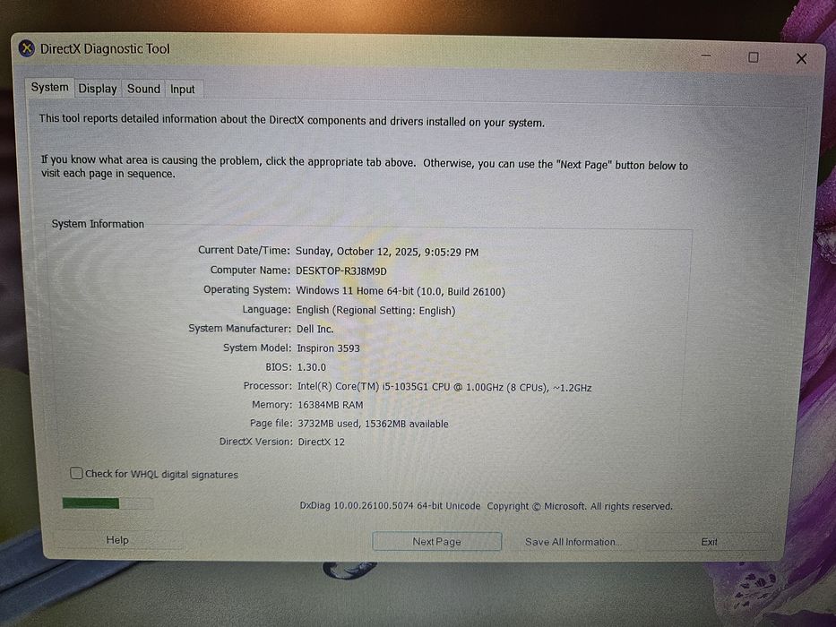 Laptop Dell (i5 1035g1, 16gb ram, 256gb ssd, 500gb Hdd)
