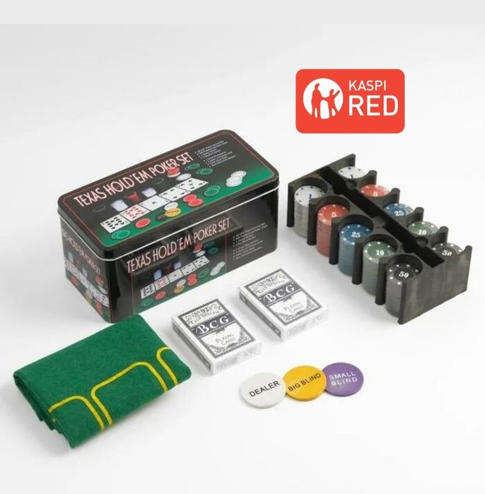 Покерный набор на 200 фишек с сукном. Poker texas + 2 колоды карты.