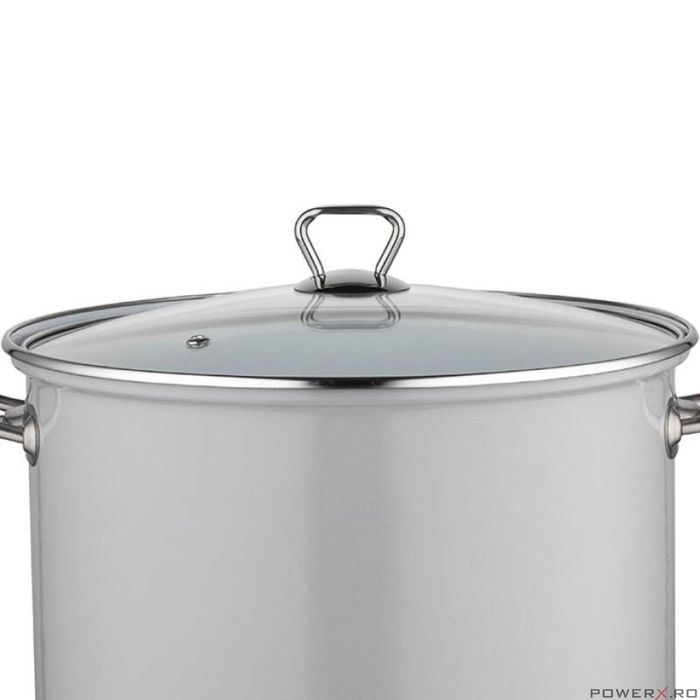 Oala din inox emailat lucios, cu capac, gri, 14l-28cm, Florina