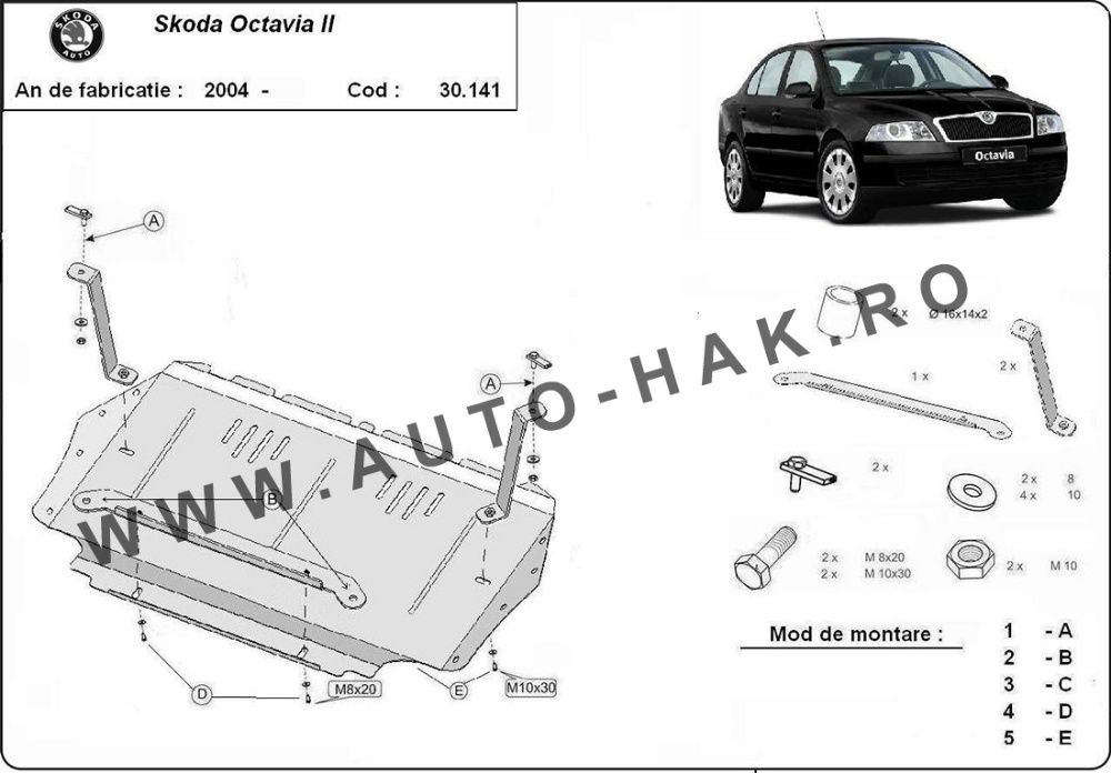 Scut motor metalic Skoda Octavia II 2004-2013