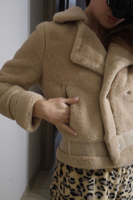 плюшено палто от овча кожа