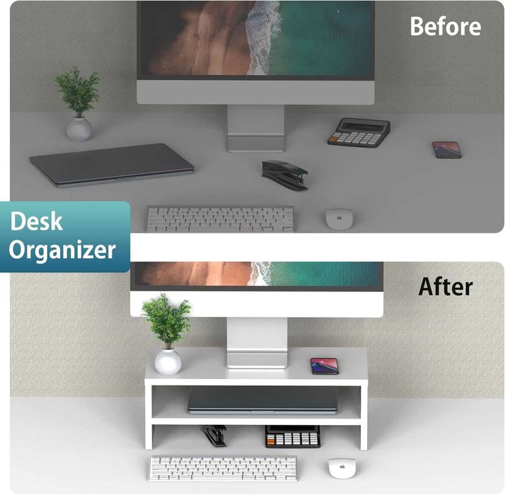 Дървена стойка за монитор лаптоп принтер телевизор 42,5* 23,5*14 cmбял