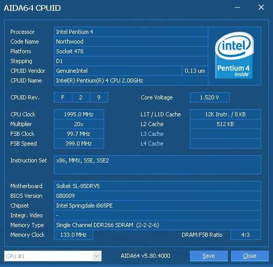 Intel Pentium 4 2GHz/512/400 SL6QM Northwood Socket 478 Testat