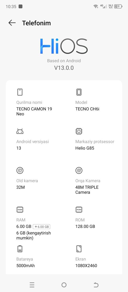 Telefon- "tecno camon 19 neo"