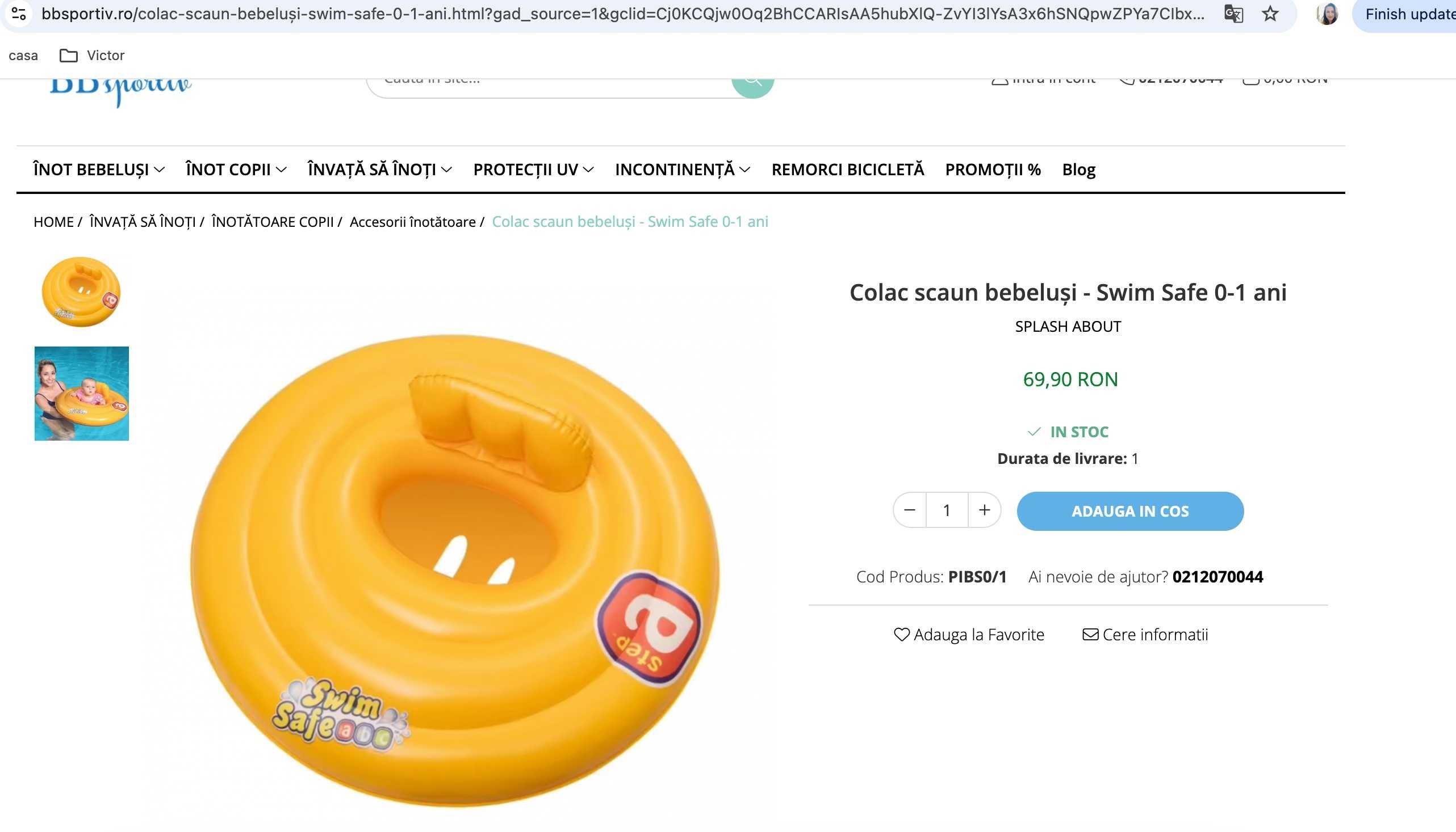 Colac gonflabil bebelus, cu spătar, diam. 69 cm 0-1 ani