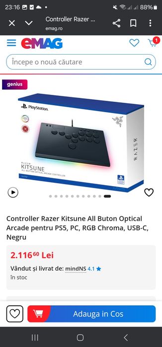 Controller Razer Kitsune All Buton Optical Arcade pentru PS5, PC, RGB