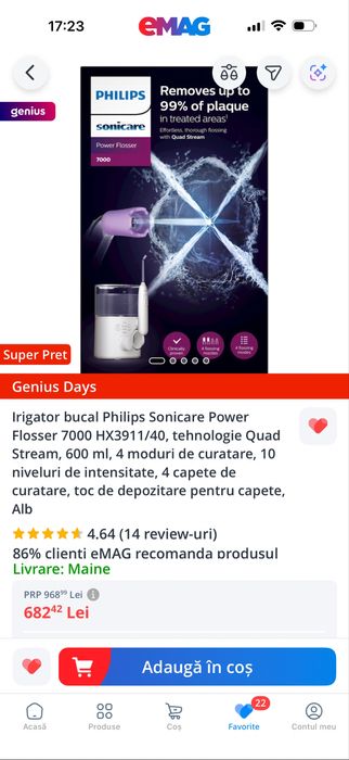 Irigator bucal Philips Sonicare Power Flosser 7000 HX3911/40 garantie