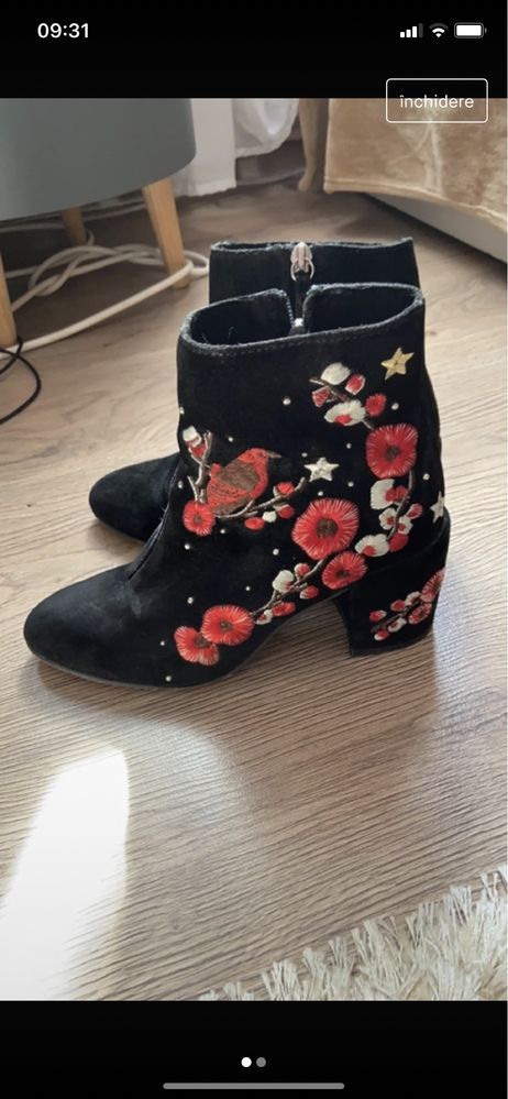 Botine dama cu broderie Stradivarius