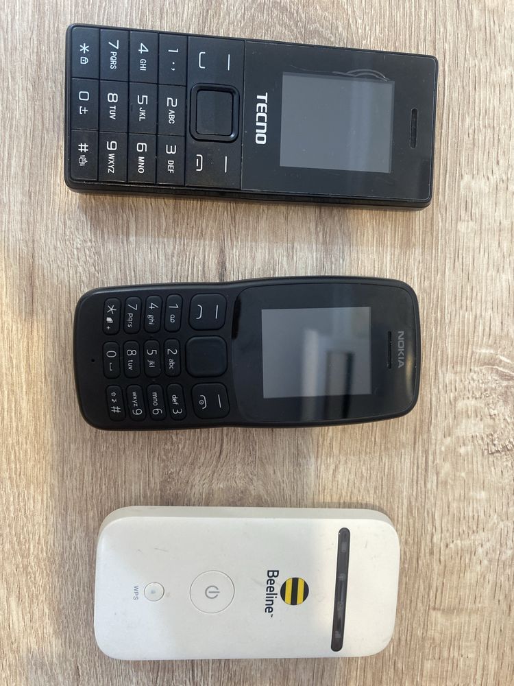 Телефоны nokia  и tecno, wifi роутер