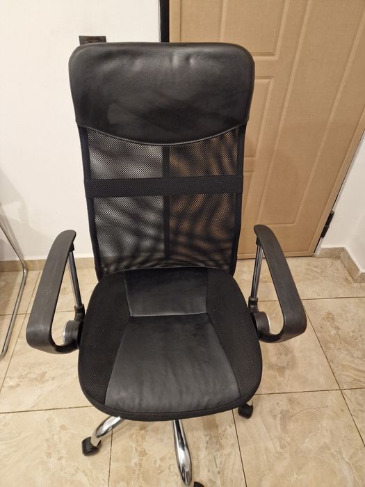 Scaun de birou, piele + material textil plasă