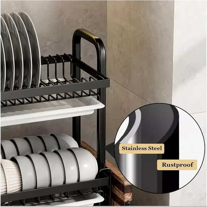 Сушилник за съдове на 3 нива Органайзер Черен Сушило