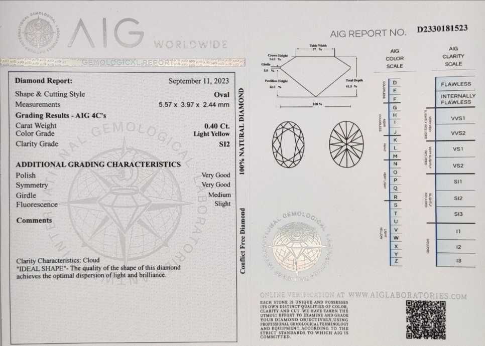 Diamant natural 0.4 CT certificat internațional