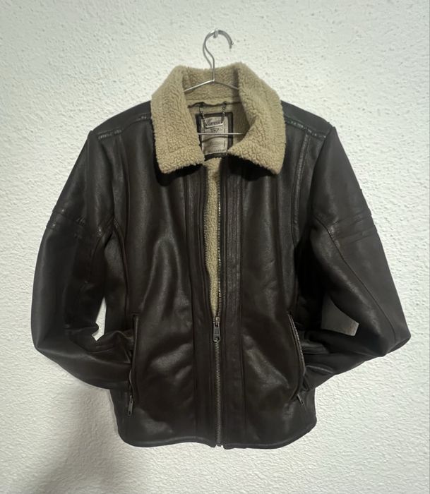 geaca Guess originala tip aviator cu guler shearling piele ecologica,
