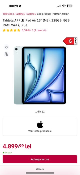 Apple iPad Air 13”  M3 wi-fi blue & space gray 128Gb • NOI/SIGILATE•