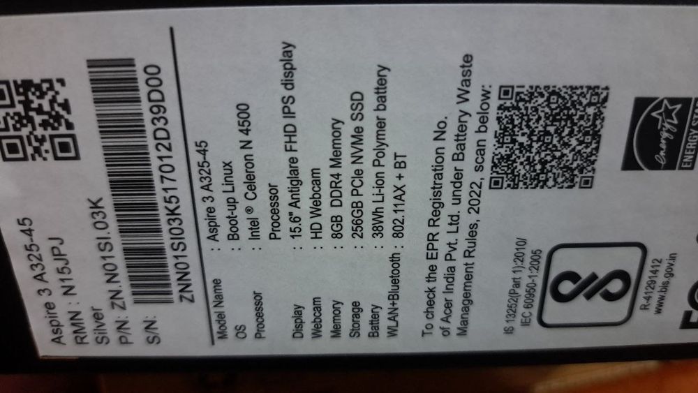 acer noutbuk 256gb 8ram