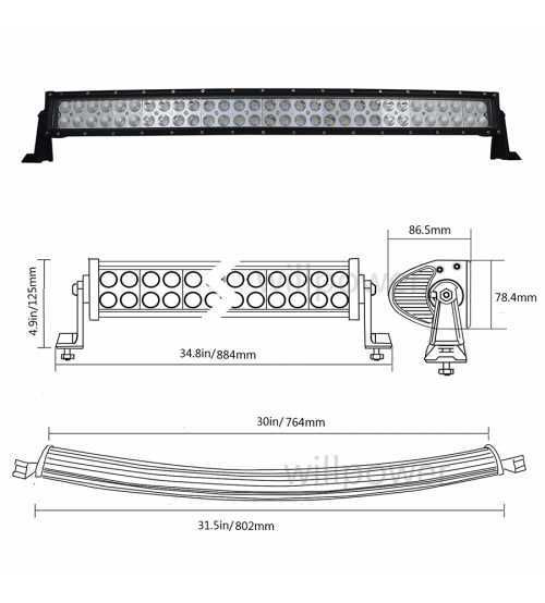 Led bar 180w curbat, spot si flood 82 cm + kit cablaj TRANSPORT 0