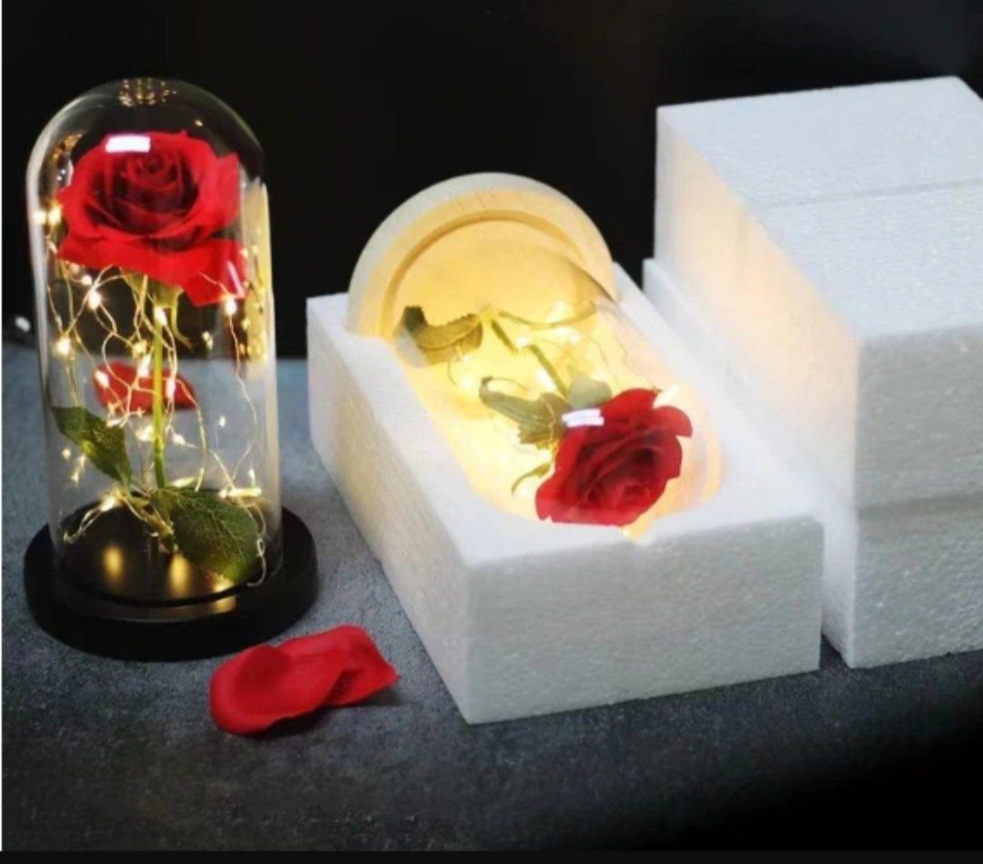 Роза в колбе с подсветкой Красный Вечная роза 20 см