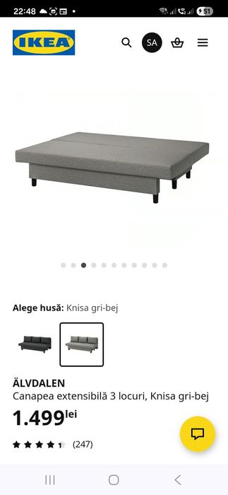 Canapea 3 locuri IKEA extensibilă, demontabilã, somiere + husa cadou