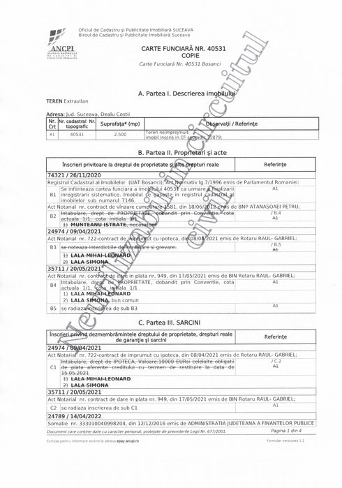 Teren de vanzare Bosanci 25ari