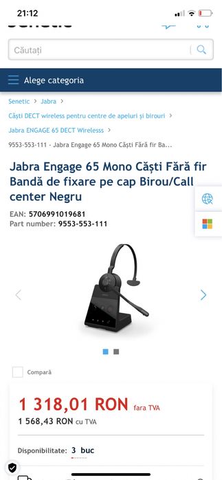 Casti Jabra Engage 65 Mono,Profesionale,Noi.Super oferta
