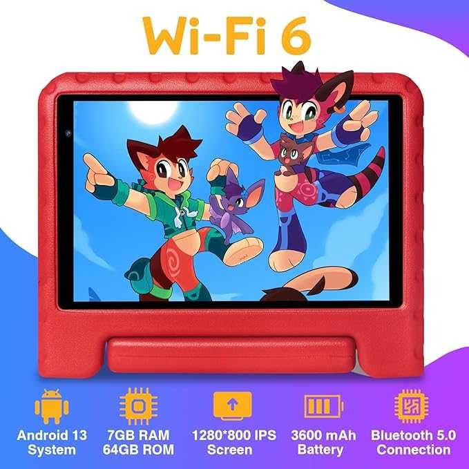 Детски таблет YESTEL с WiFi 6, Android 13, 7GB RAM + 64GB ROM