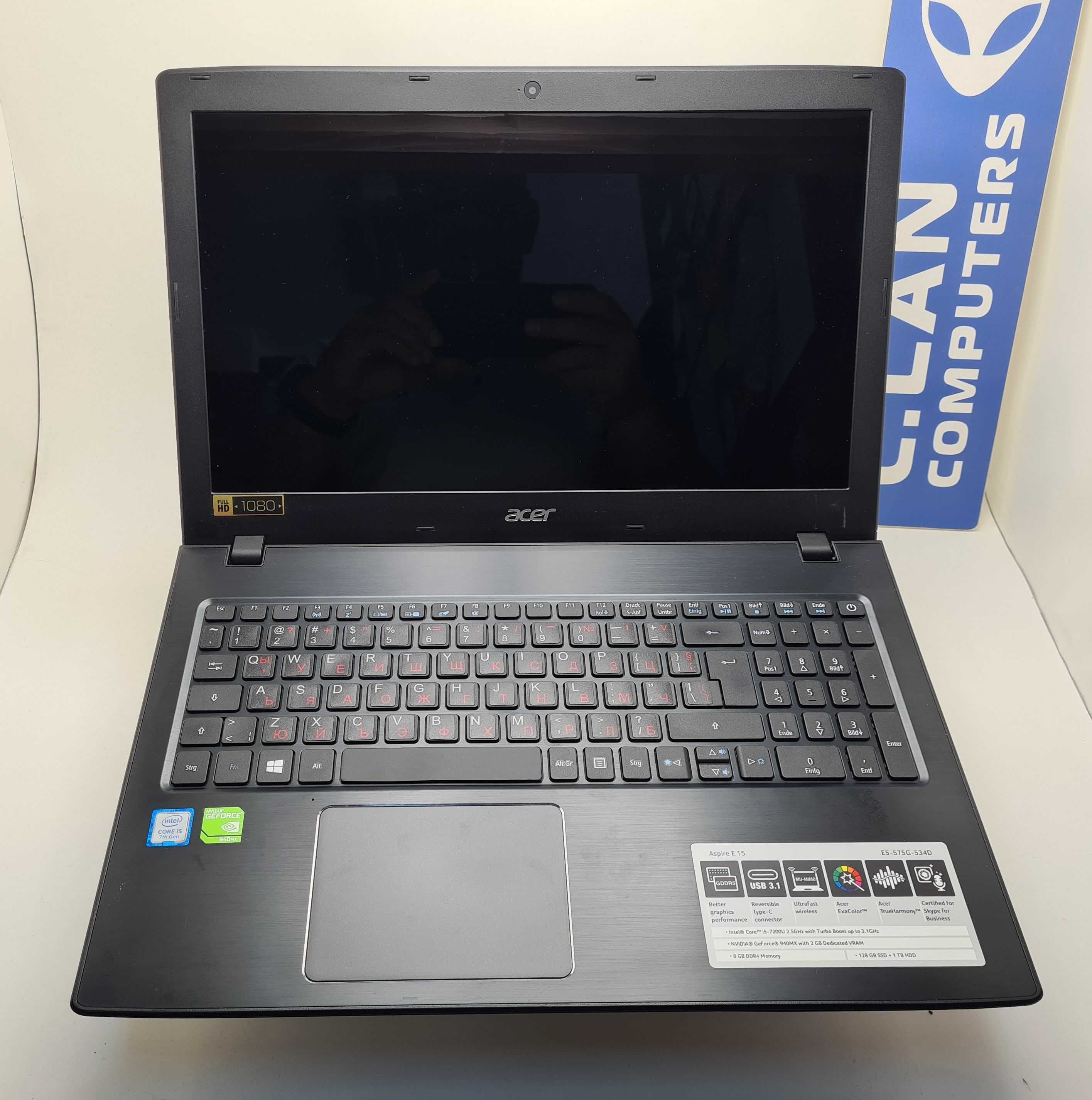 Acer Aspire E15 E5-575G  i5 7200U/8GB/256SSD/1TB HDD/940MX-2GB/FHD