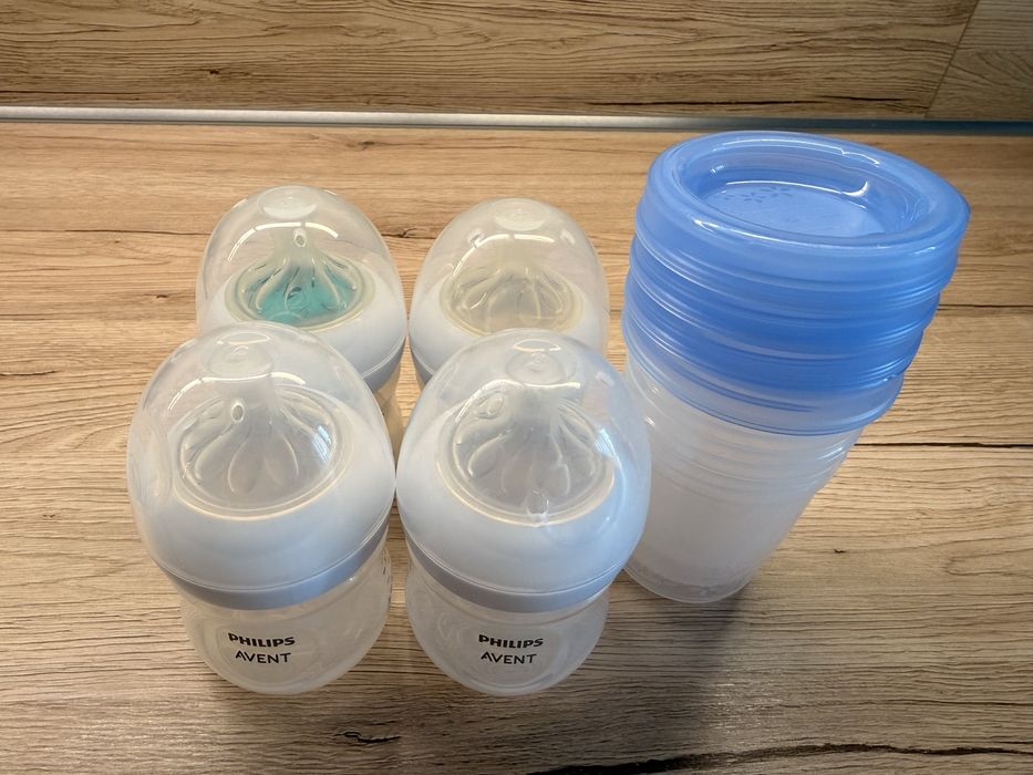 Set 4 biberoane Avent, 125 ml, tetina nr 2, cadou 4 recipiente