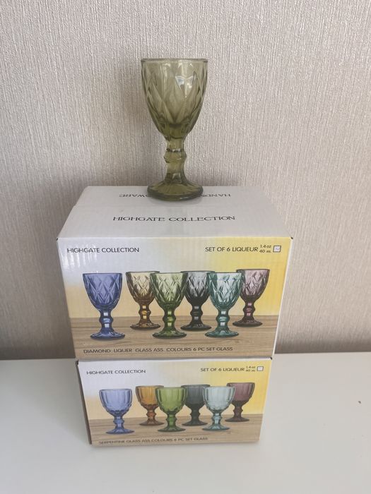 Новые рюмки GLASS WARE 6 шт (2500) цветное стекло Не крашенный