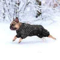 Кучешка зимна дрешка яке гащеризон за куче на точки ватирано черно