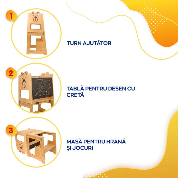 Turn de invatare, Bear, tip Montessori, cu tabla de scris, +12 luni
