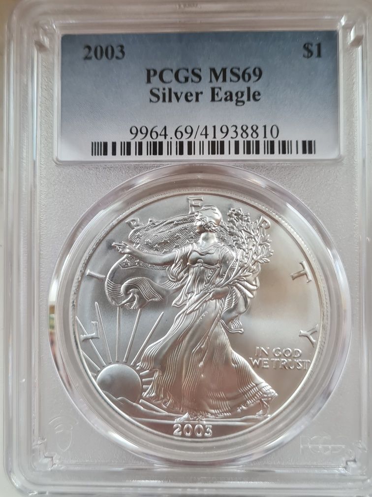 PCGS MS 69 Silver 999 . 1 oz 2002.г03.г04.г07.г09  год