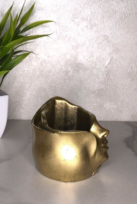 Suport decorativ din ipsos, față sculpturală aurie, handmade