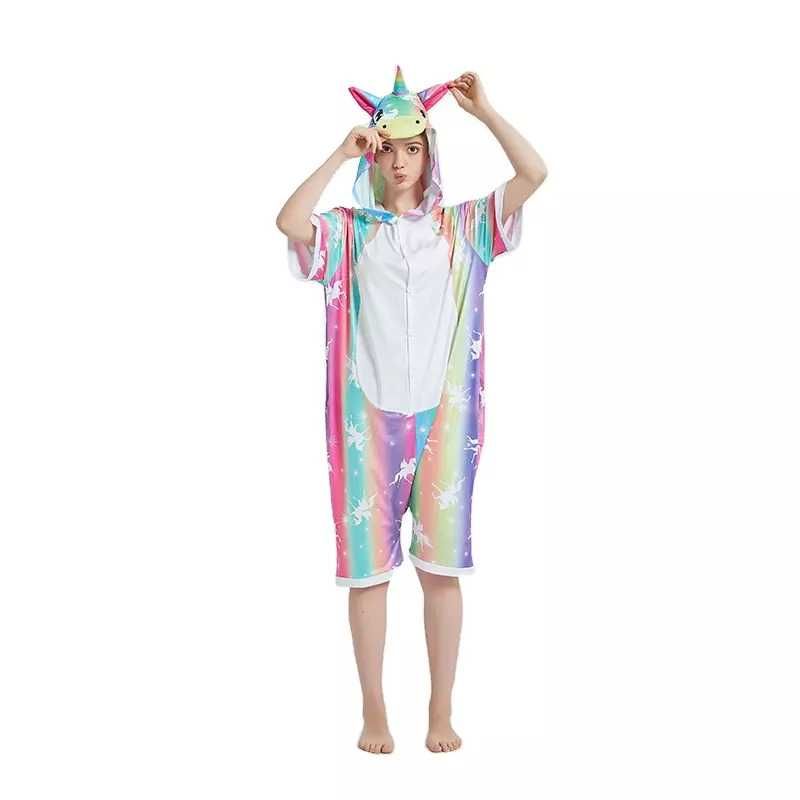 Pijama salopeta scurta pentru copii, model unicorn colorat