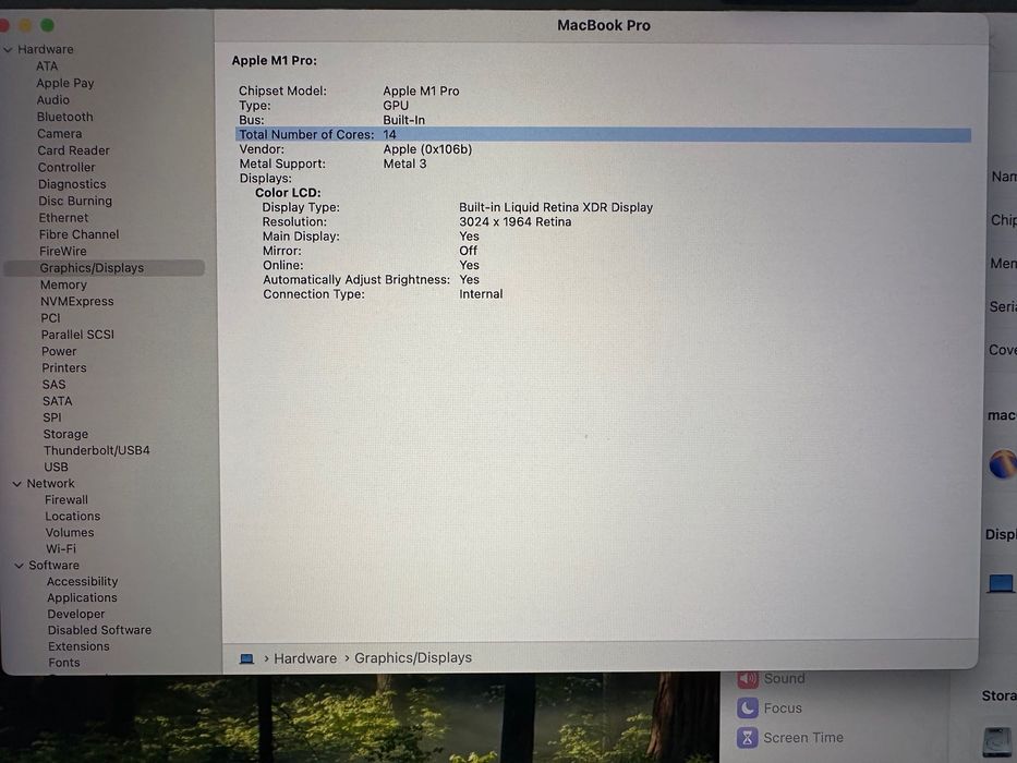MacBook Pro 14" M1 PRO 8-CPU, 14-GPU, 32RAM, 512SSD